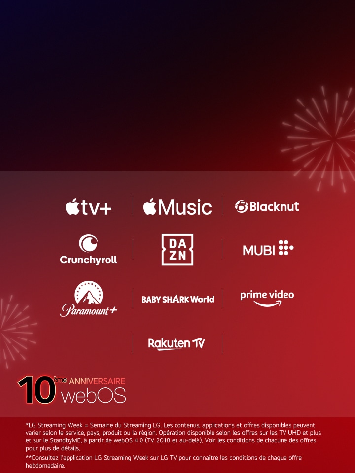 Image de la célébration des 10 ans de webOS pendant la LG Streaming Week, avec des partenaires de contenu mondiaux