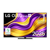 Vue avant de la Smart TV LG OLED evo AI G5 4K. L’emblème OLED numéro 1 dans le monde pendant 12 ans et le logo LG OLED evo AI 2025 sont à l’écran.