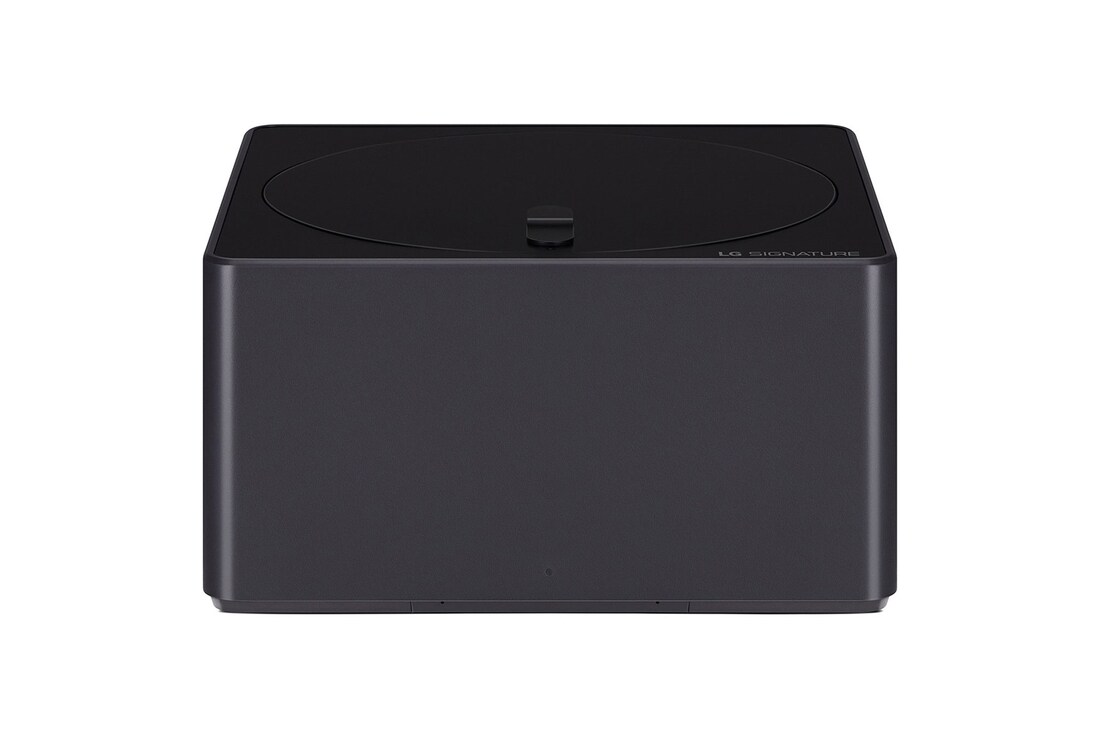 Vue arrière d’une LG SIGNATURE OLED T avec l’ombre qui se dessiné pour montrer le fond noir et l’arrière d’un boîtier Zero Connect.