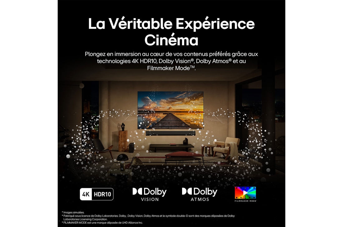 Télécommande LG AI Magic au premier plan. L'icône du bouton AI est en surbrillance. En arrière-plan se trouve l'interface utilisateur LG webOS. Le curseur de la souris indique que la télécommande est utilisée. Le texte explique comment les fonctions et les commandes de la télécommande facilitent la navigation dans webOS.Sur l'écran d'un téléviseur LG OLED, la page d'accueil de webOS 25 est remplie d'applications et de contenus de divertissement. La télécommande LG AI Magic Remote est fixée au téléviseur. Le bouton AI est mis en évidence comme s'il était activé par la voix de l'utilisateur. À côté, une bulle de dialogue permet de passer à mon compte. Le court texte explique comment les utilisateurs peuvent désormais synchroniser leur voix avec leur profil personnel pour une navigation plus facile et des recommandations personnalisées.