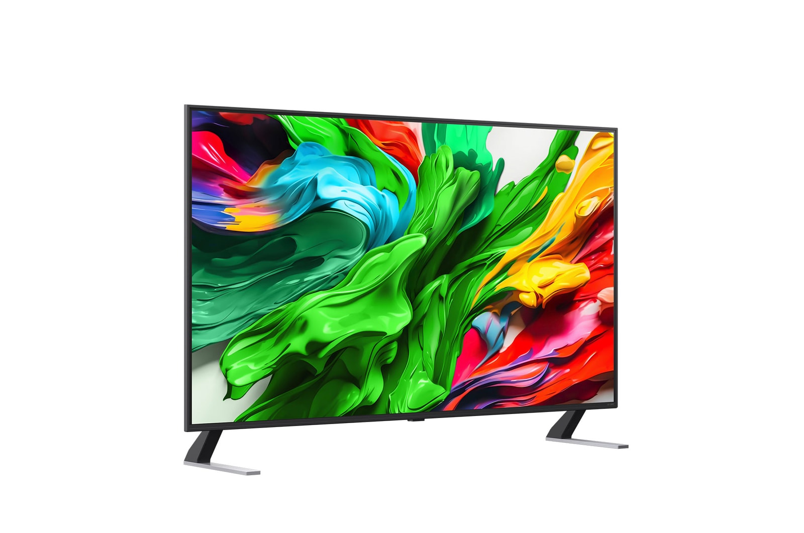 Vue latérale légèrement orientée vers la droite de la TV LG QNED evo