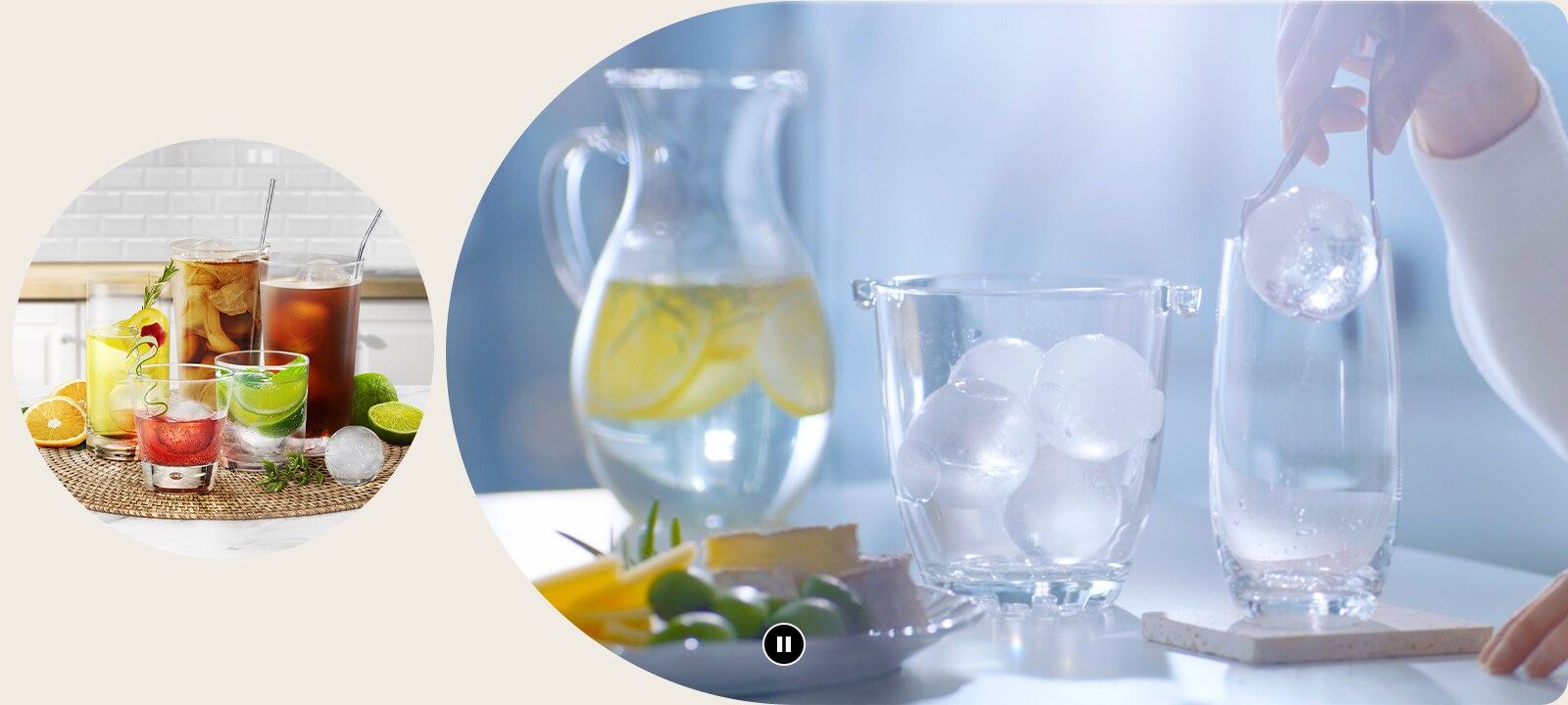 Cette carte montre une vidéo de plusieurs boissons préparées en utilisant le Craft Ice.