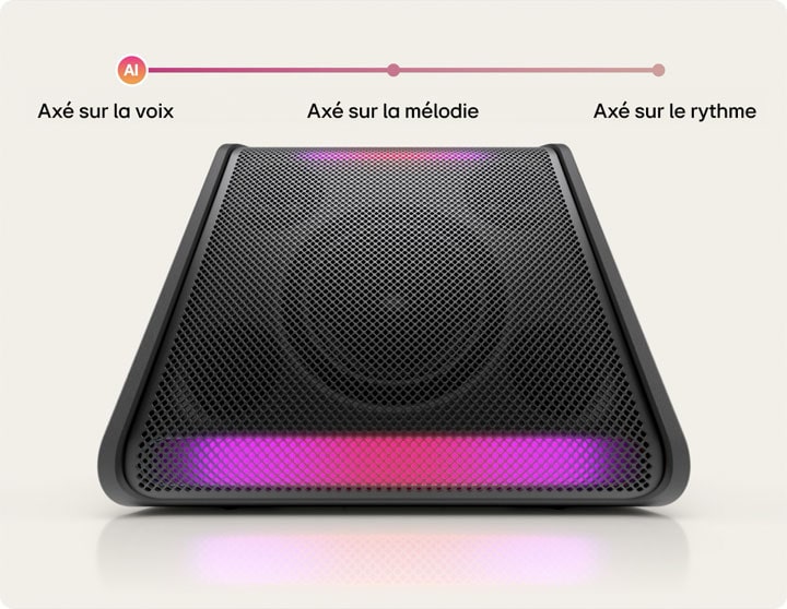 La xboom Stage 301 est placée avec ses lumières allumées.