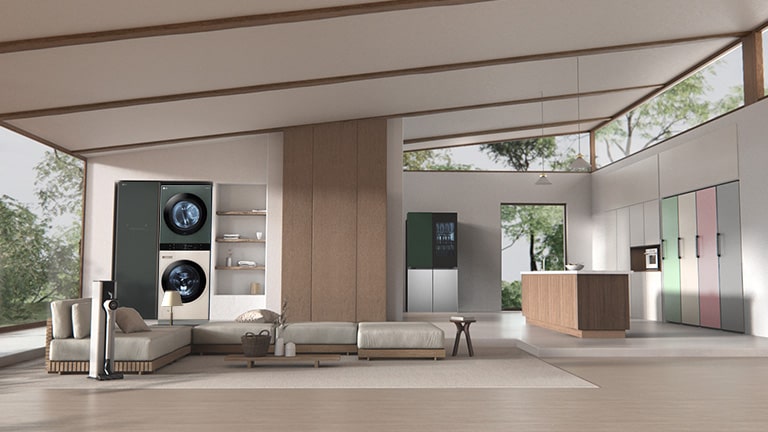 La LG WashTower™ s’intégre parfaitement avec les meubles aménagés de la salle de bain
