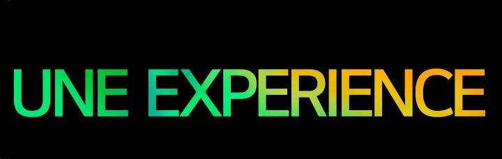 Les mots "ONE EXPERIENCE" dans un motif dégradé vert et jaune.