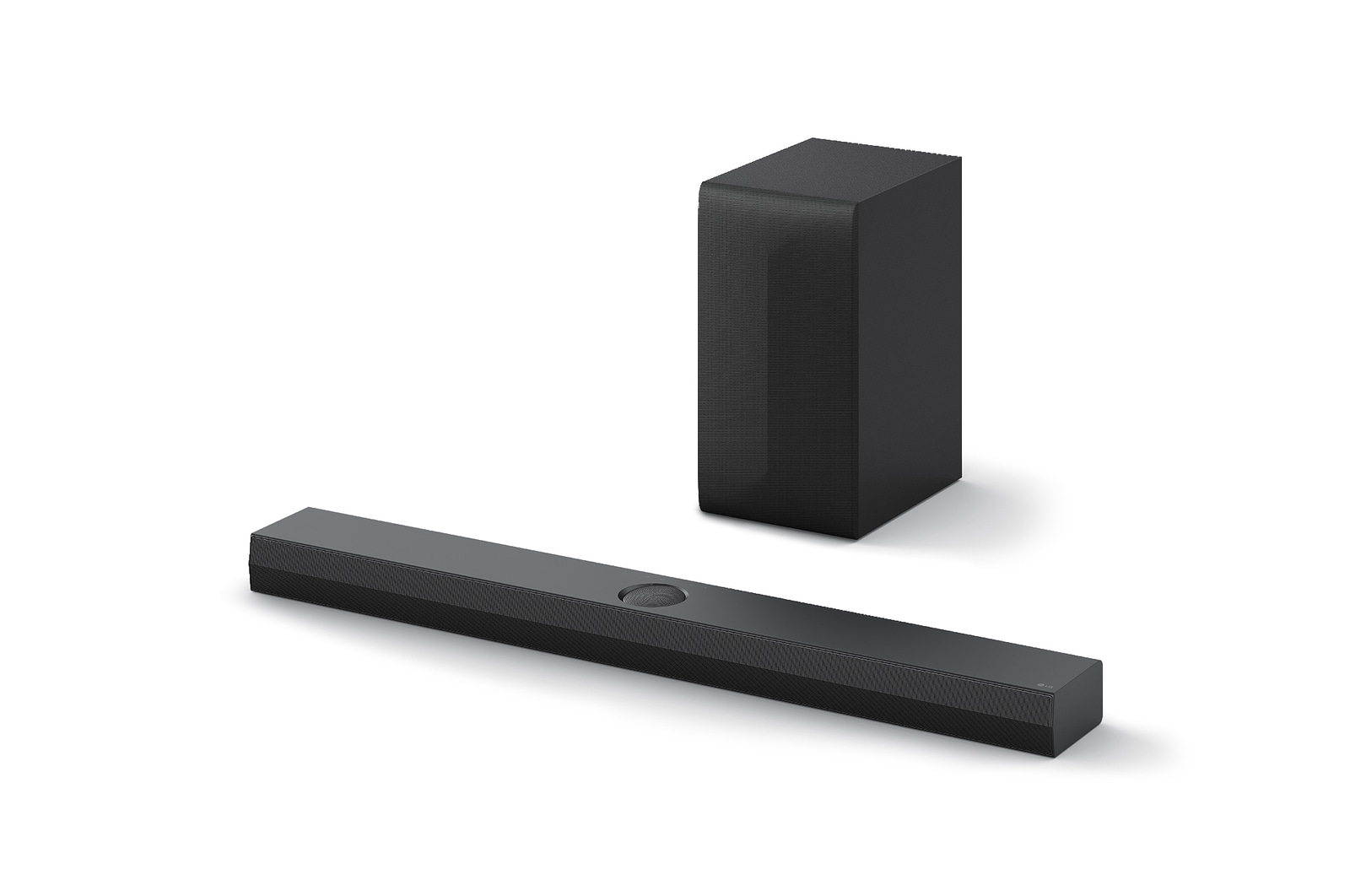 Vue inclinée de la LG Soundbar S70TY et du caisson de basse