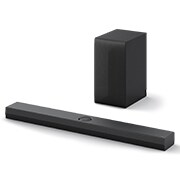 Vue inclinée de la LG Soundbar S70TY et du caisson de basse