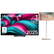 Vue avant de la Smart TV LG OLED evo AI C5 4K. L’emblème OLED numéro 1 dans le monde pendant 12 ans et le logo LG OLED evo AI 2025 sont à l’écran.