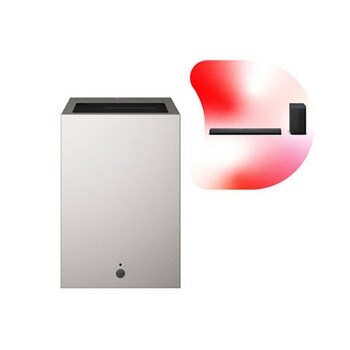 Front view of LG CineBeam S Mini UST Projector, 4K UHD, 3-ch RGB Laser, 450,000:1 Contrast, Max. 100" screen size, White - PU615U