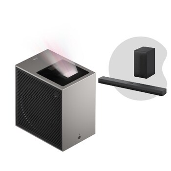 Front view of LG CineBeam S Mini UST Projector, 4K UHD, 3-ch RGB Laser, 450,000:1 Contrast, Max. 100" screen size, White - PU615U