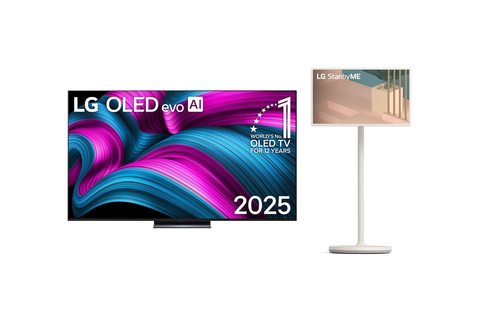 Vue avant du Pack 83 pouces (210 cm) LG OLED evo AI C5E 4K Smart TV 2025 + Barre de son 27ART