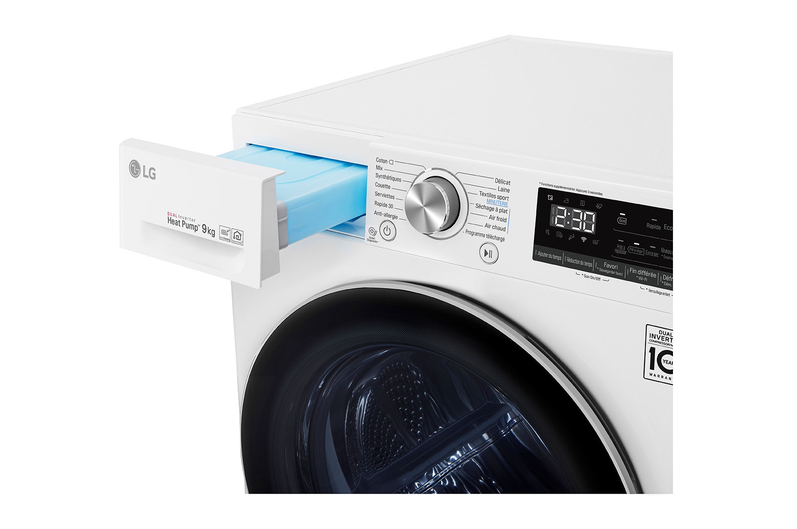 LG Sèche-linge 9kg | A+++ | Condenseur Autonettoyant | Compresseur DUAL Inverter et moteur Inverter garanti 10 ans, LG RH9V71WHN