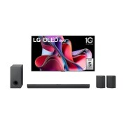 Vue de face du TV LG OLED evo, série G3 et de la barre de son LG S95QR