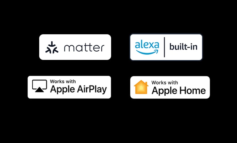 "Logo Alexa intégré Logo Works with Apple AirPlay Logo Works with Apple Home Logo Works with Matter"