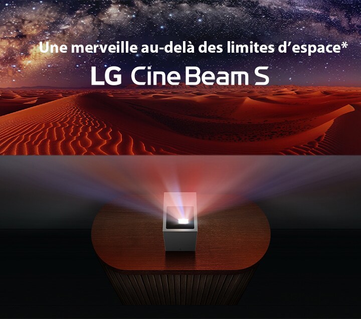 Une image du désert est projetée par le LG CineBeam.