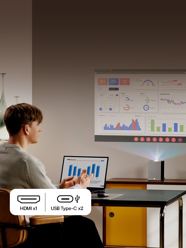 LG CineBeam projetant un écran graphique