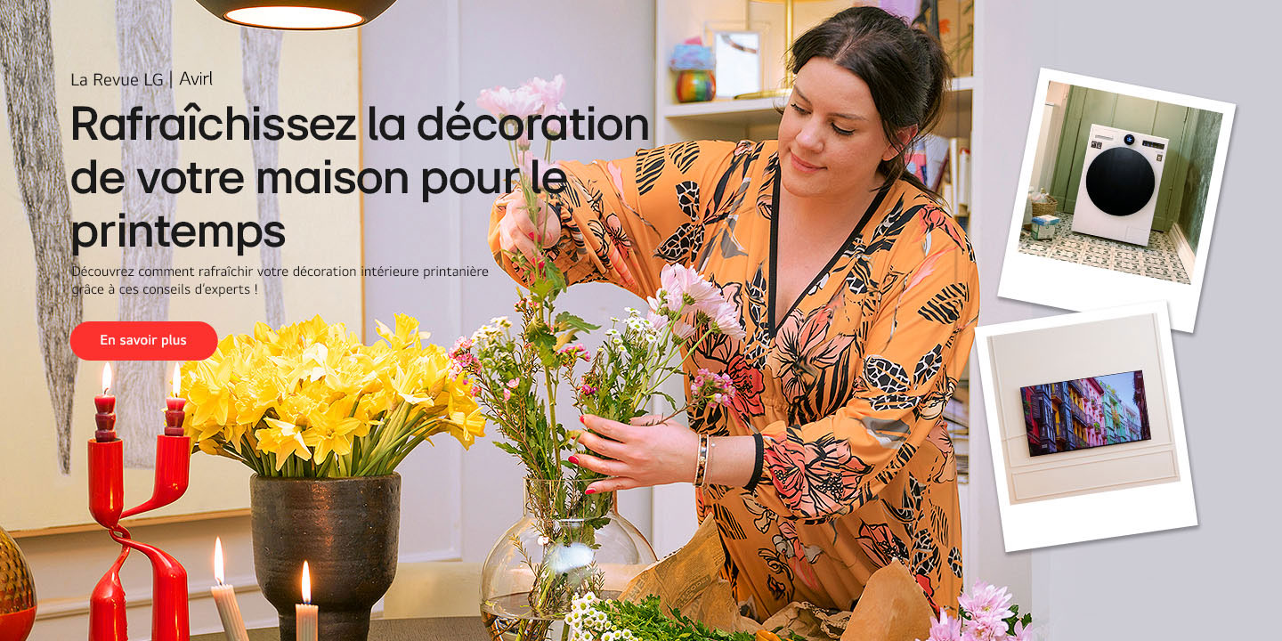 Image d'une femme avec une composition florale.	