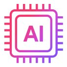 An icon of a microchip with 'AI' inside is displayed in pink and purple tones, symbolizing AI dry technology.