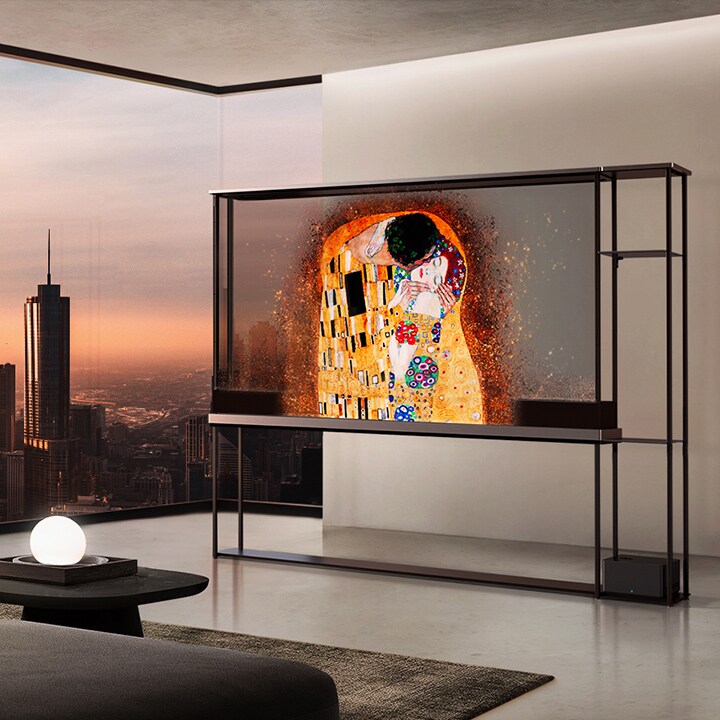 A view of the living room where LG OLED T is placed	