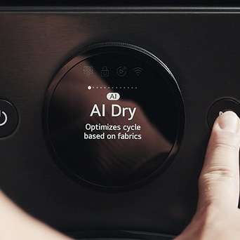 User selecting AI Dry cycle on LG dryer using digital control dial