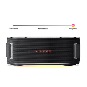 LG XBOOM speaker with AI Lighting that adapts to voice, ambient, and party modes