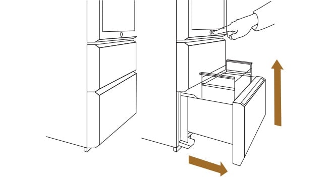 A sligh push of a button located near the instaview glass panel cause LG SIGNATRE Wine Cellar drawers to lift up automatically.