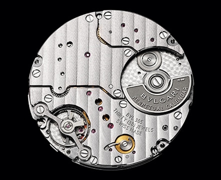 An image of the assembled components of a BVLGARI watch.