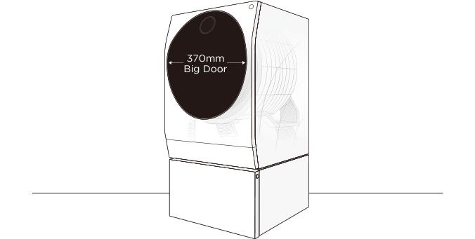 An infographic picture of LG SIGNATURE Washing Machine showing its dimension of the black door