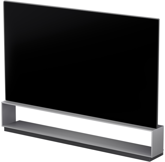 LG SIGNATURE OLED 8K shown from an angle against a black backdrop.