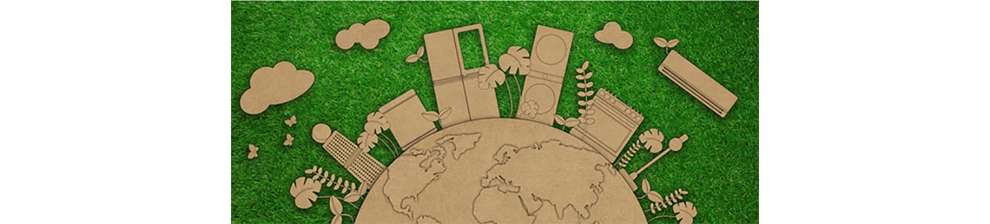 An illustration of LG home appliances placed on Earth