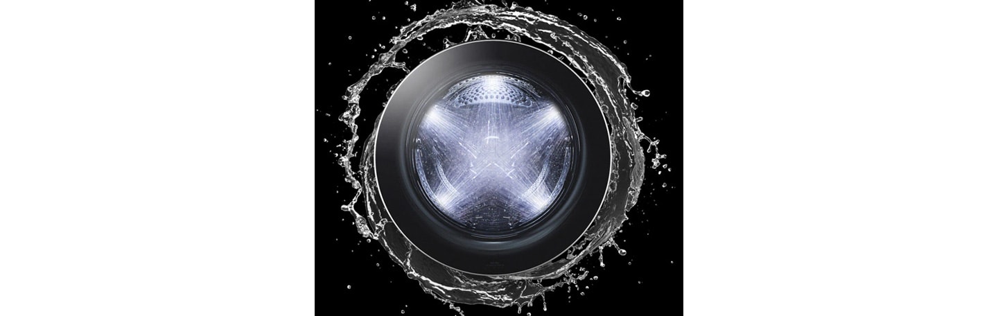 A door of LG's Front-Load Washer surrounded by a water ring