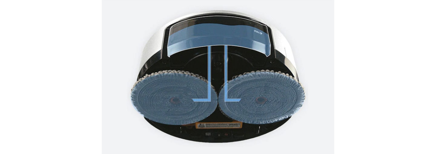The bottom part of the LG CordZero M9 robotic vacuum cleaner equipped with mops