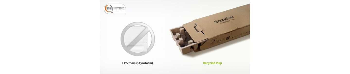 LG uses recycled pulp instead of EPS foam for its soundbar packaging which is far friendlier to the environment