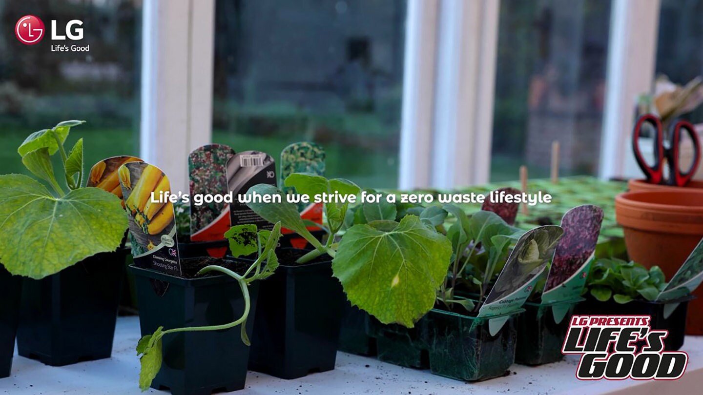 A screenshot from LG's Life's Good video with different kinds of plants and the phrase