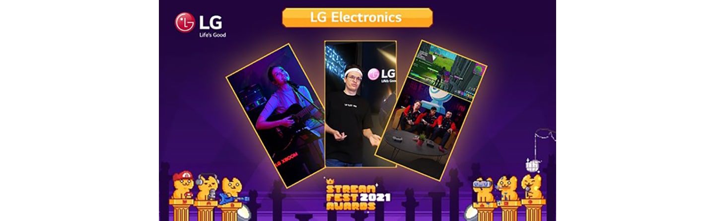 Three pictures of participants of the Streamfest Awards 2021 hosted online by LG.