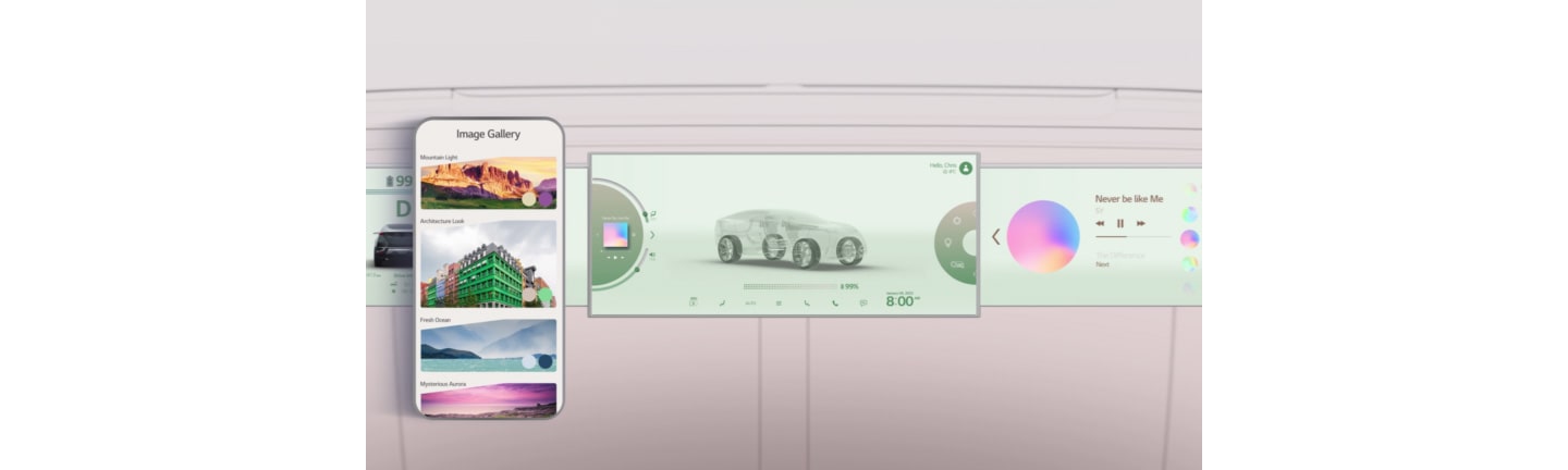 A screenshot from the LG VS Company's video featuring the image gallery of the digital cockpit designed by LG.