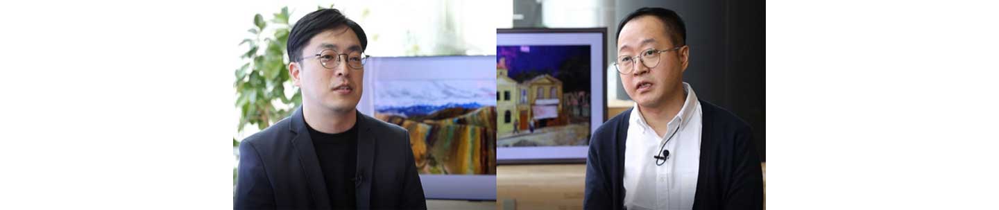 Designers of the LG GX Gallery series, Kim Yoon-soo on the left and Kim Hyung-won on the right
