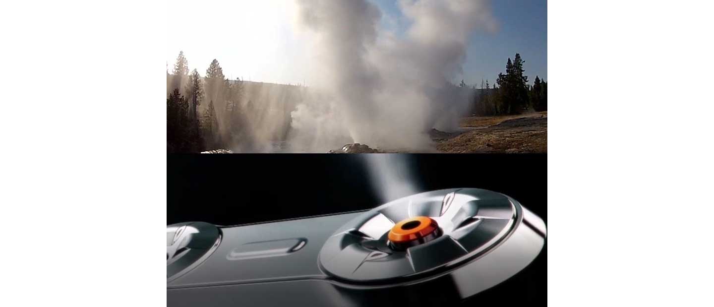 An image combining steam coming from LG TrueSteam and a natural geyser.