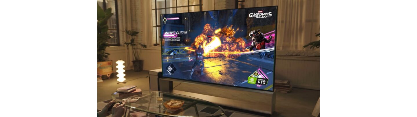 Action gameplay displayed on the latest LG OLED TV.