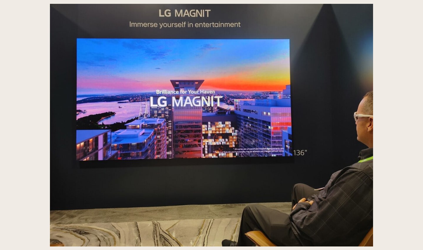 A visitor taking a look at LG MAGNIT installed at HITEC 2023