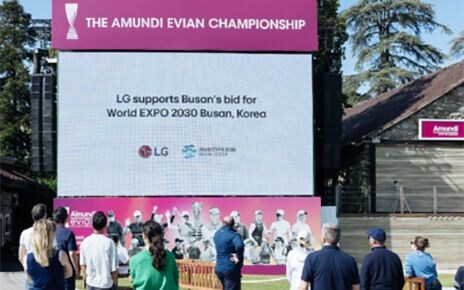 LG's digital billboard in Evian Resort Golf Club, France displaying a video of Busan, South Korea to promote the city as a host to World Expo 2030