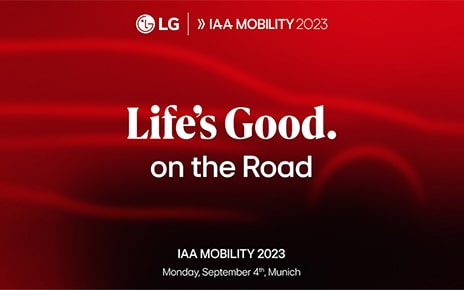 A promotional image for LG Press Conference at IAA Mobility 2023