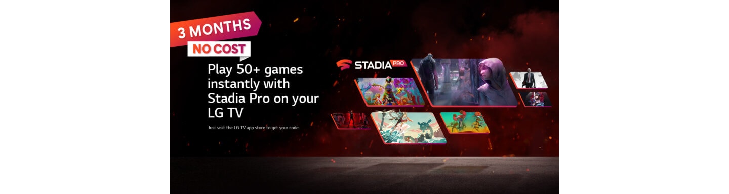 Promotional image for LG’s partnership with Stadia Pro which offers 3-months free access to new and existing LG Smart TV owners.