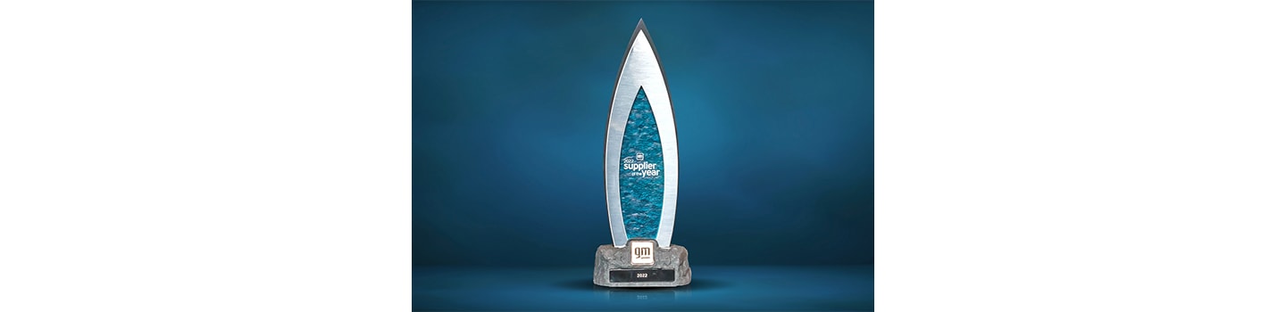 The trophy of General Motors' Supplier of the Year Award