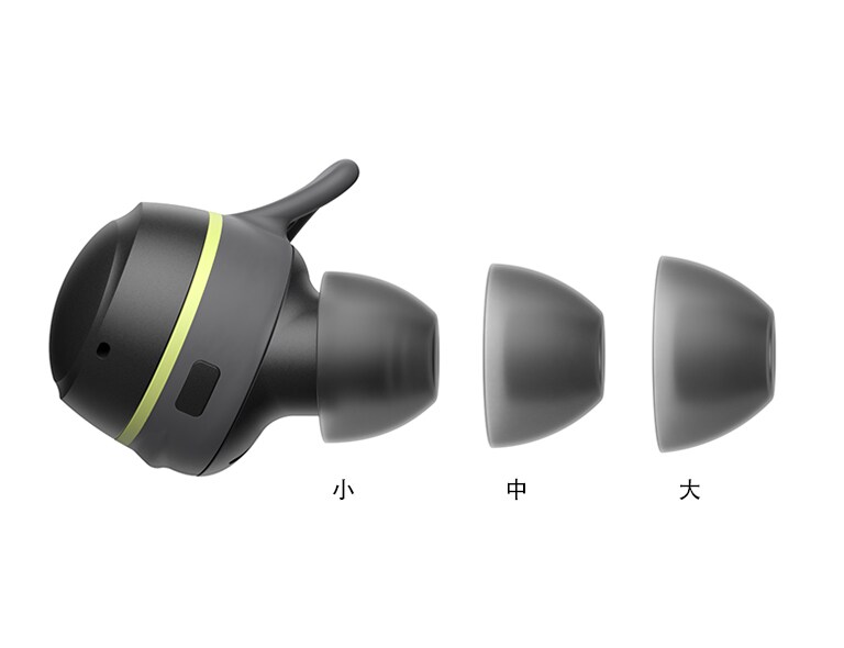 側面顯示 TONE Free fit 耳機,展現大中小尺寸。