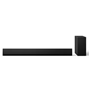 LG Soundbar SG10TY 和重低音喇叭的正面視圖