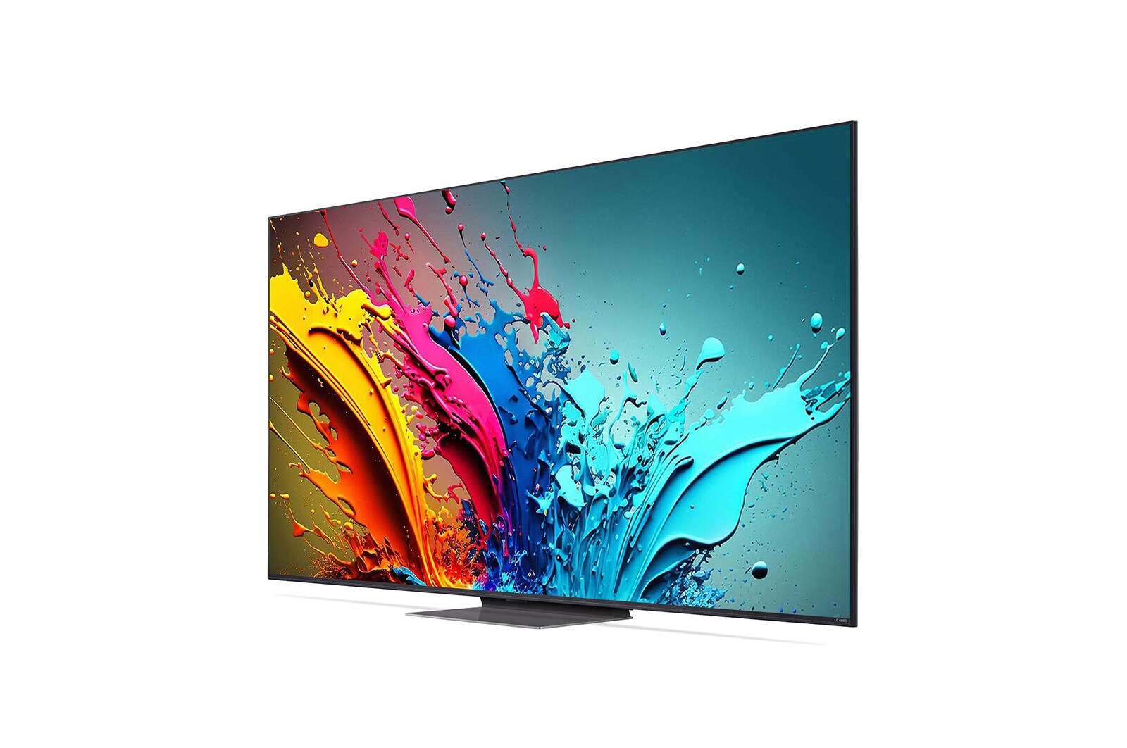 LG QNED86 4K 智能電視稍微傾斜向左的側面圖