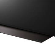 LG OLED B4 TV 從底座的特寫圖像，顯示兩極座檯架