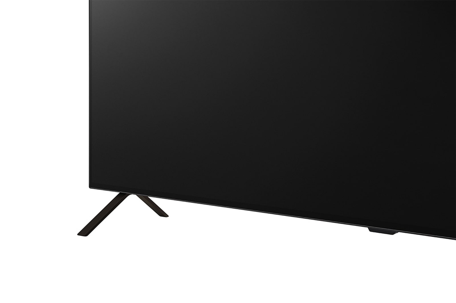 LG OLED B4E 電視從底座的特寫圖像，配有兩腳座檯架