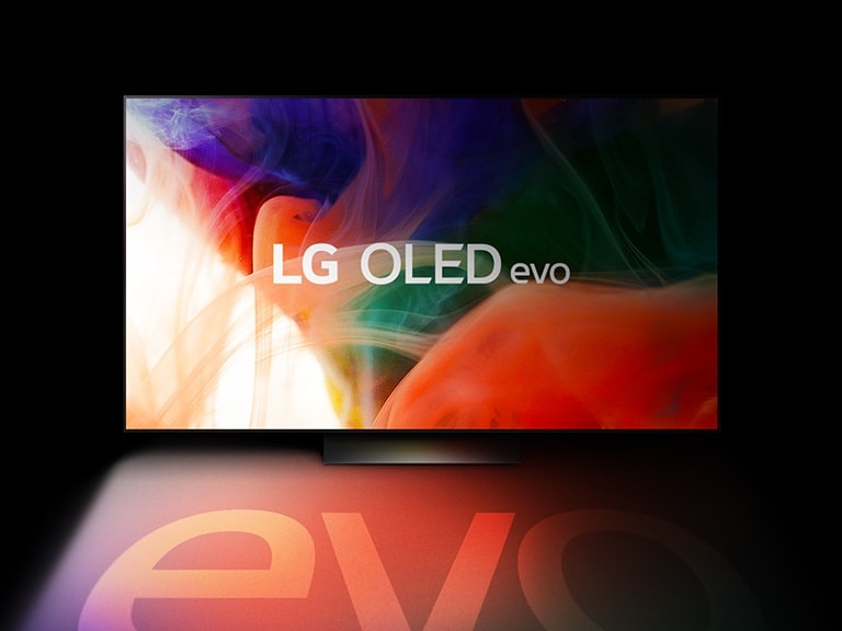 LG OLED evo 電視上顯示色彩繽紛的抽象影像。